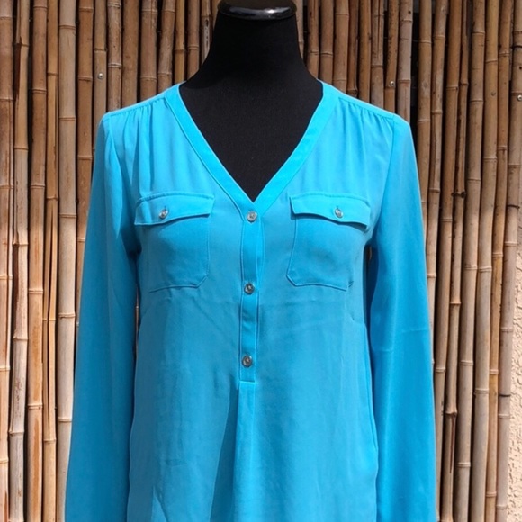 Nautica Tops - NEW NAUTICA Teal Blue Long Sleeve Button V-Neck Blouse Top XS